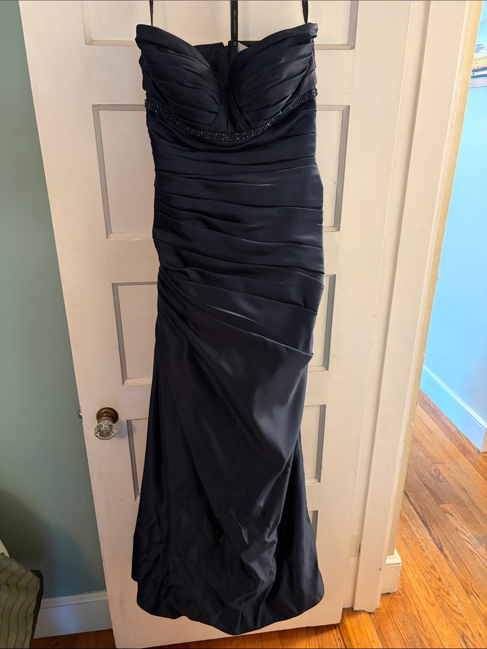 Bill Levkoff Strapless Midnight Blue Ruched Gown